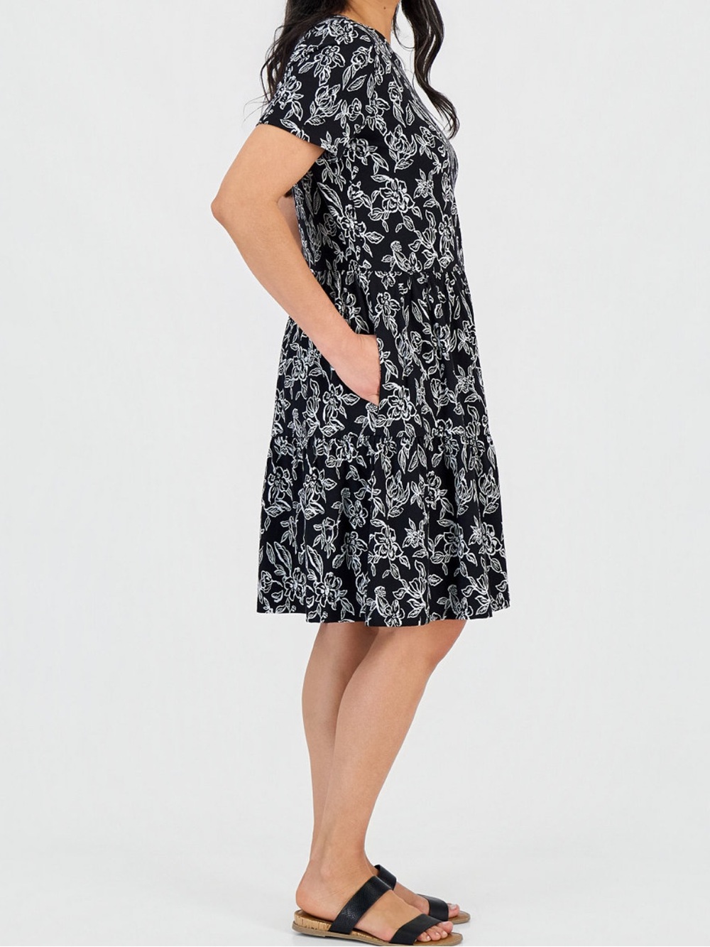 Style & Co
Women's Printed Knit Short-Sleeve Tiered Dress,